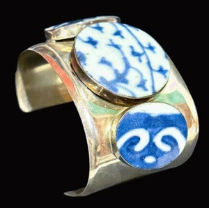 Rebecca Collins Sterling Cuff Blue White  Chinese Porcelain Design circa 1988  - Picture 1 of 9