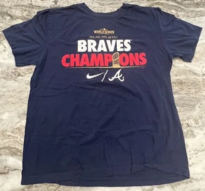 Nike Atlanta Braves 2021 World Series Champions Men's T Shirt Size Medium Blue - Picture 1 of 5