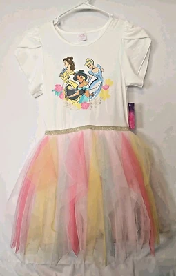 Disney Princess Girls Crew Neck Short Cap Sleeve Tutu Tulle Dress, 9/10 NEW - Image 1 of 4