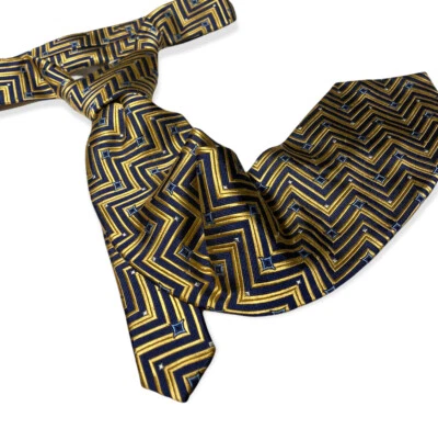 Corbata Lord R Colton Royal Label - Dorada y Azul Marino Oscuro Geométrica Tejida Seda Foto 1 de 4