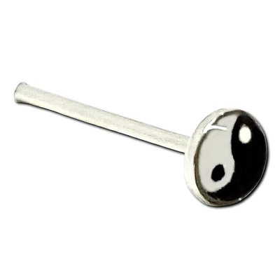 Yin Yang Naso Borchia 3mm Cupola Argento 925 Dritto L Pieghevole Naso Corpo G... - Immagine 1 di 4