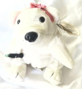 Collectible Coca Cola 1997 Bean Bag Plush Polar Bear in Pink Bow w/ Tags - Picture 1 of 5