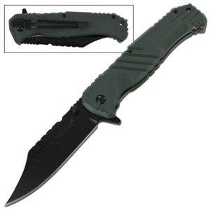 Ranger Assisted Tac Knife | Black Blade G-10 Green Composite Handle Clip Point - Picture 1 of 10