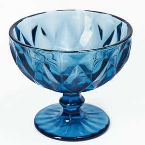 Blue Faceted Glass Footed DESSERT BOWL, 250 ml - Picture 1 of 10