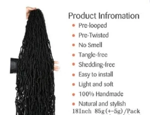 6x Neuer Stil gehäkelt lockiger Zopf, falsche Locken Haar 18 Zoll, Farbe 1B (Brandneu) - Bild 1 von 3