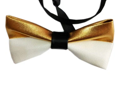  Мужской галстук-бабочка ПВХ искусственная кожа золото белый шов блестящий галстук-бабочка свадебная вечеринка - Изображение 1 из 3