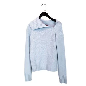 Levi's Light Blue Asymmetric Roll Neck Wool Blend Fine Cable Knit Jumper - S - Picture 1 of 23