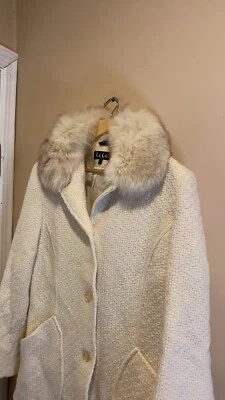 NICOLE MILLER | Cream Woven Wool Fox Collar Coat Sz 12 Excellent Condition - Image 1 of 4