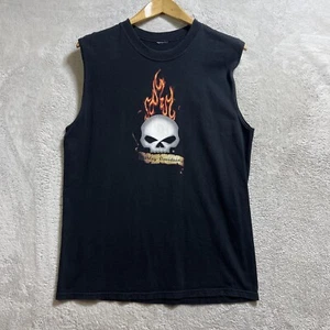 Harley Davidson Sleeveless Tank Top Flames Skull Cancun Mexico Y2K Size Large - Picture 1 of 9