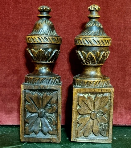 2 Post finial newel rosette wood carving Antique french architectural salvage 7" Cover