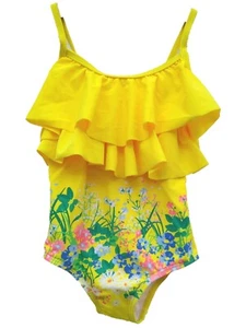 Sunshine Yellow Swimsuit Floral Ruffle Swimming Costume Age 1- 6 Years Pretty - Picture 1 of 3
