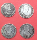 LOT SPAIN SILVER 2 REALES 4 COINS KING FERDIN VII FIRST PORTRAIT  GOOD CONDITION