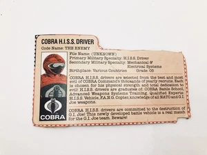 Cobra HISS Driver Card 1983 GI Joe ARAH Hasbro Vintage Fahrzeug - Bild 1 von 2