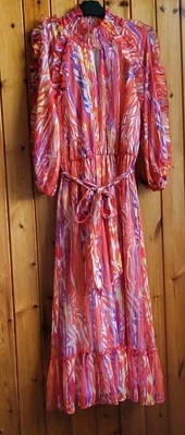 Star by Julien Macdonald Cold Shoulder Frill Detail Maxi Dress Size UK 12 Multi - Image 1 of 4