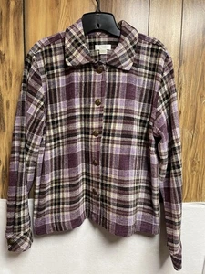 Chaqueta a Cuadros Med Christopher & Banks Metal Botón Frontal Cuello Peter Pan Púrpura - Imagen 1 de 9