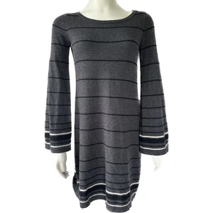Max Studio Wool Blend Bell Sleeves High Neck Stripe Shift Knit Sweater Dress XS - Picture 1 of 4