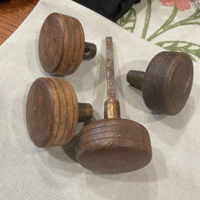 4 Vintage Wood Handle Door Knobs and Spindle Rod. Good condition - Image 1 of 4