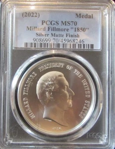 (2022) Millard Fillmore US Mint Silver Presidential Medal PCGS MS-70 - Imagen 1 de 2