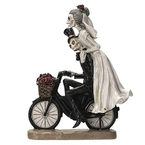 Pacific Trading Love Never Dies Skeleton Couple on Bicycle Figurine 11 Inch - Picture 1 of 6