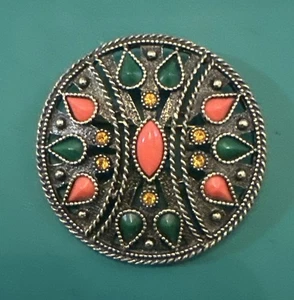 Vintage Jewelry Brooch Pendant Emmons Multicolor  Boho Statement  Gold Tone - Bild 1 von 4