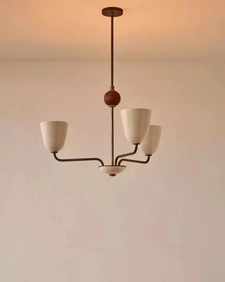 Lola Chandelier, handmade 3 light Walnut ball Large Ceiling décor fixture - Image 1 of 4