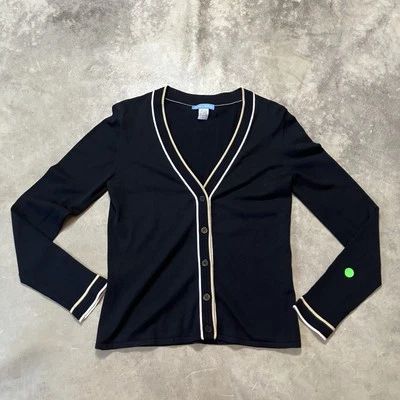 White + Warren Sweater Womens Size S Black Silk Blend Cardigan Button Up V Neck - Image 1 of 4
