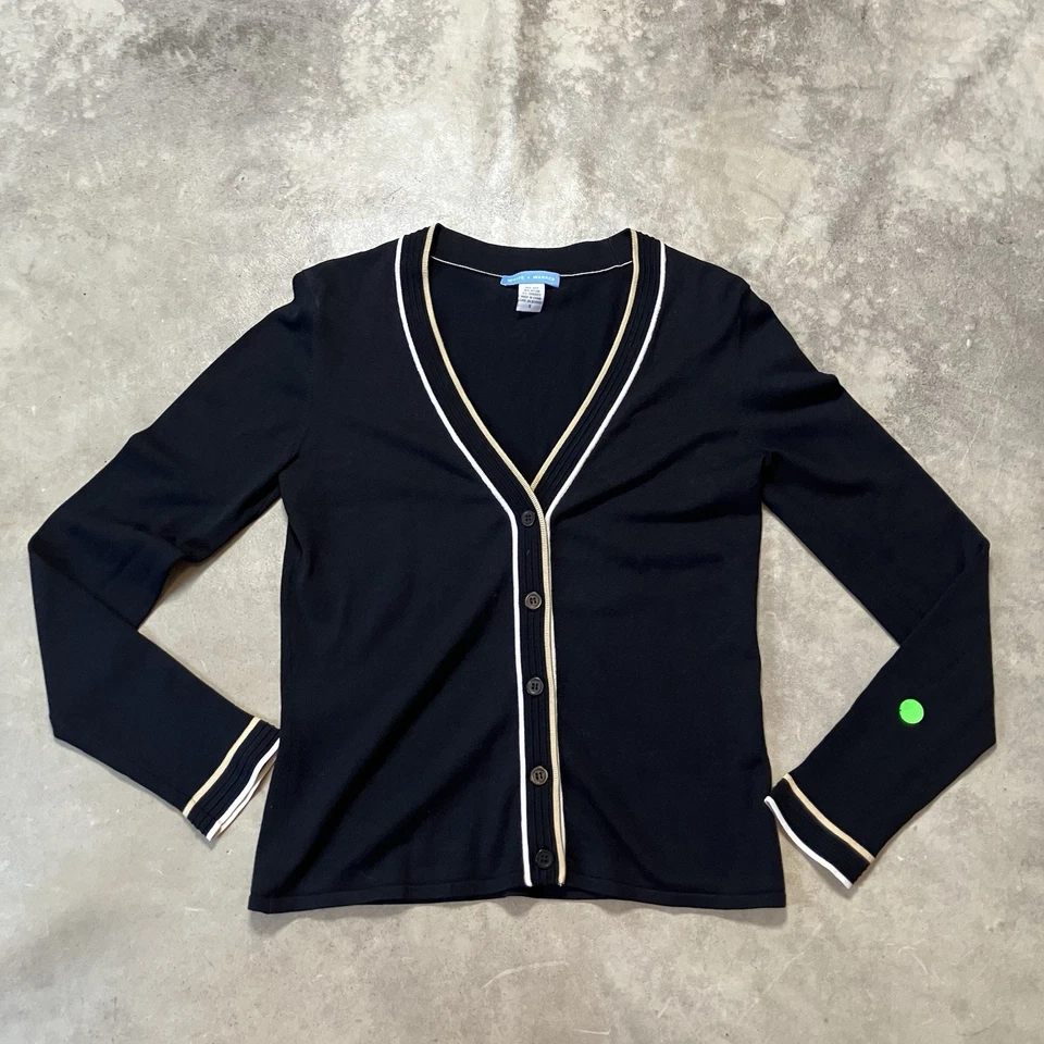 Suéter blanco + Warren para mujer talla S negro mezcla de seda cárdigan abotonado cuello en V Foto 1 de 4