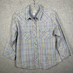 Vintage Territory Ahead XL Womens Top 3/4 Sleeve Snap Collared Plaid 100% Cotton - Picture 1 of 12