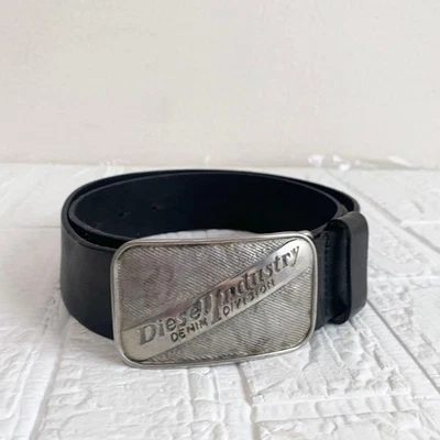 Diesel Hombres Talla 85cm Cinturón Industrial Cuero Negro Logo Hebilla De Colección Lujo ITA Foto 1 de 4