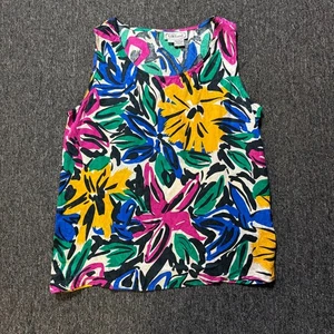 Canotta donna vintage anni 90 Silkland 1000% seta floreale - taglia L multicolore - Foto 1 di 6