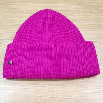 KATE SPADE Beanie Womens Pink Rib Knit Cuffed Logo Wool Blend Winter Hat - Image 1 of 4