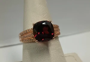 14K EFFY Rose Gold Natural Garnet & Diamond Ring Size 6.75 - Picture 1 of 7