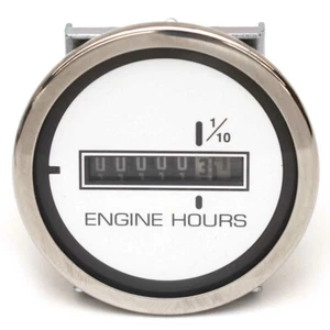 Veethree Boat Hour Meter Gauge 59416 | 1 1/2 x 1 Inch Silver White - Picture 1 of 2