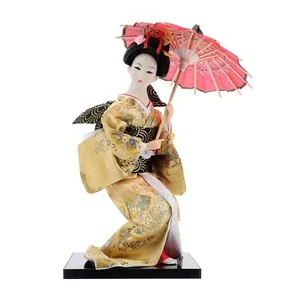 Dance Maiko Japanese Doll Desktop Geisha Decoration 25cm Made in Japan (Yellow) - Picture 1 of 9