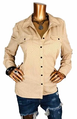 Studio Works XL P Top NWT Stretch Polka Dots Cream Black Button Up Shirt Long Sl - Image 1 of 4