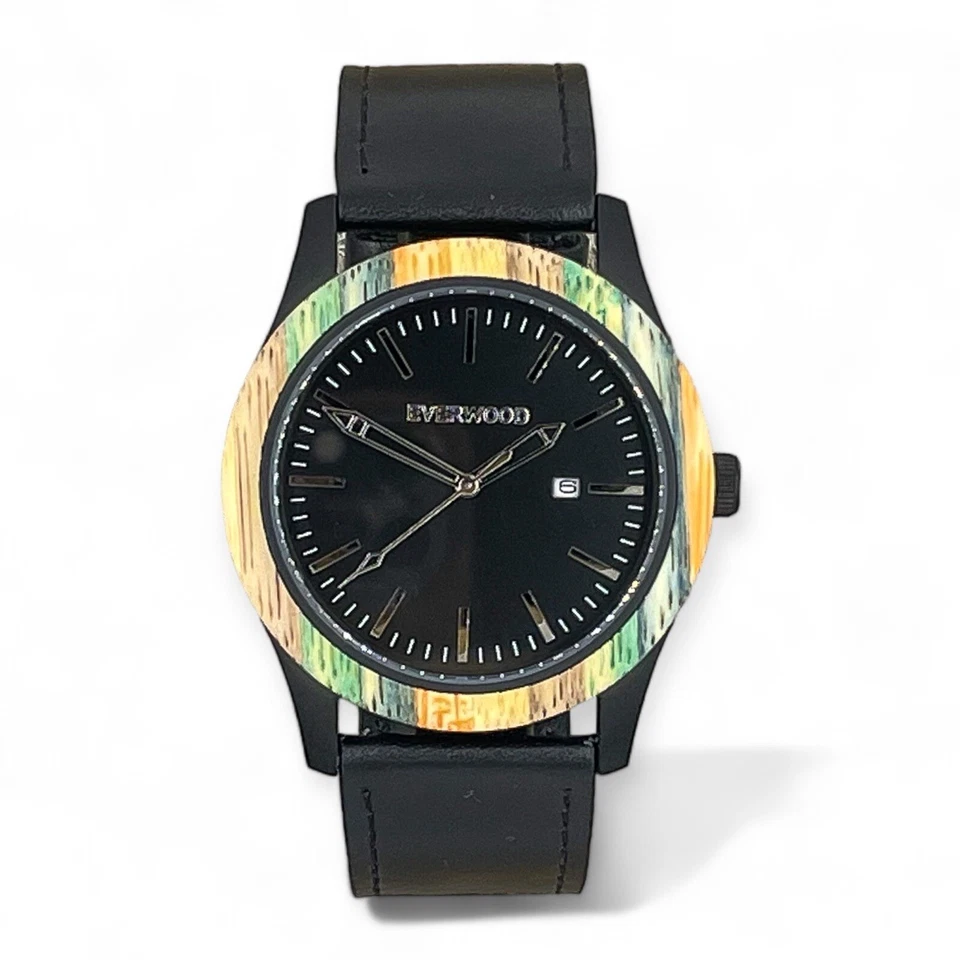 Reloj Hombre Premium Multi Bambú y Cuero Negro - Regalo Para Él - Los Mejores Regalos Para Papá Foto 1 de 4