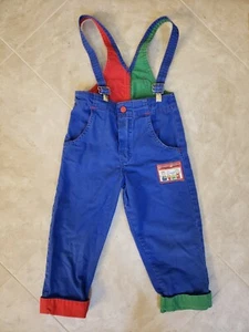 Vintage 1980s 4T Blue Green & Red Cuff Oshkosh B'gosh Overalls - Picture 1 of 7