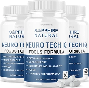 (3 Pack) Neuro Tech IQ Brain Supplement Neurotech Iq Focus Formula Pills (180 Ca - Picture 1 of 2