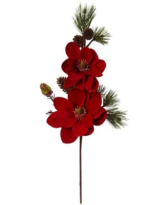 Nearly Natural 36″ Magnolia & Pine Artificial Flower, Set of 2 - Image 1 of 2