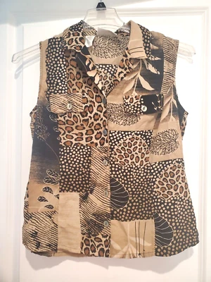 Kathy Che Women's Wildlife & Nature Print Sleeveless Blouse Brown Size 8 Vintage - Image 1 of 4