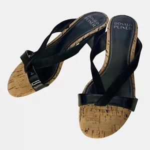 Donald Pliner Oona Block Heel Sandal Size 6.5 M Black Patent Leather Open Toe - Picture 1 of 11