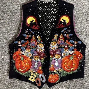 Halloween Ghost Pumpkins WITCH Beaded Vest Women’s READ - Picture 1 of 8