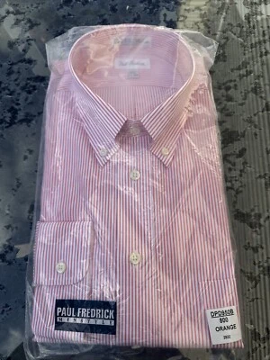 NEW Paul Frederick Dress Shirt Mens 16.5 - 33 100% Cotton Dobby Orange Striped - Image 1 of 4