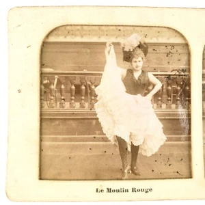 Tissue Stereoview of Moulin Rouge Dancer - 1890s Grille d'Egout France Burlesque - Imagen 1 de 4