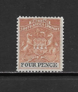 RHODESIA SCOTT 5 MH F/VF - 1891 4p RED BROWN & BLACK ISSUE - COAT OF ARMS - Picture 1 of 2