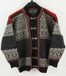 Devold Norway Nordic Wool Geometric Hook Cardigan Sweater Sz Medium Black White - Picture 1 of 11