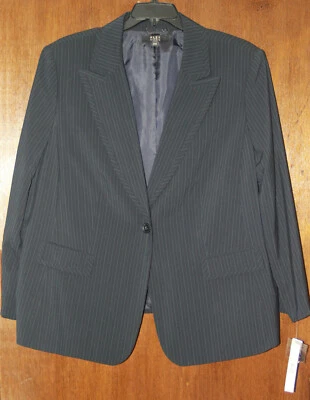 Alex Marie Womens New $159 Suit Coat Jacket Blazer Plus 24W 3X Dk Blue Pinstripe - Imagem 1 de 4