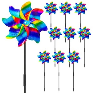 10 Pcs 21 Inch Reflective Pinwheels with Stakes Outdoor Windmill Wind Spinners - Picture 1 of 8