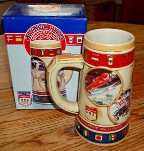 1988 Calgary Winter Olympics Budweiser Commemorative Stein Original Box SKATING - Picture 1 of 8