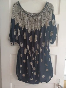 Costume da bagno Blue Island vestito copricostume L stampa blu navy cravatta vita boho spiaggia hippie difetto - Foto 1 di 12